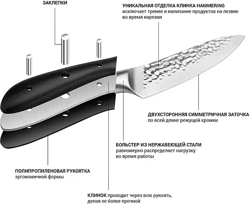 Ніж кухарський Fissman Hattori hammered із нержавіючої сталі 150 мм 000264773 - фото 3