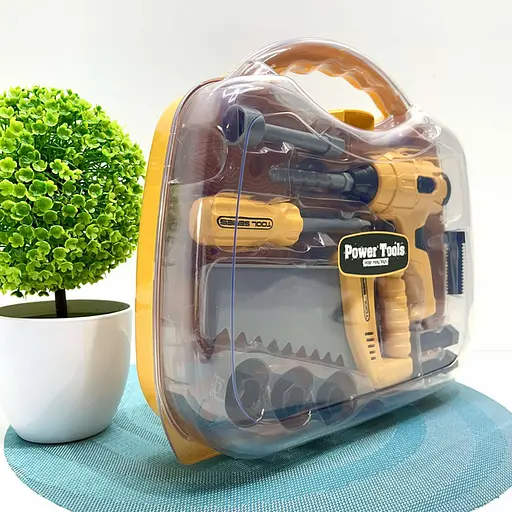 Набор инструментов шуруповерт механический на батарейках вращающееся сверло насадки гаечный ключ Желтый - фото 5