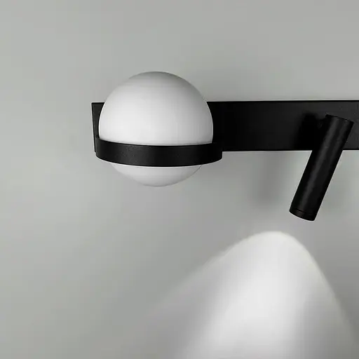 Ліве бра на 2 вимикачі з білим плафоном та спотом у чорному корпусі 40 см Line F Арт. B190/2 BK LEFT - фото 3