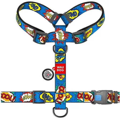 Шлейка для собак Waudog Nylon анатомическая H-образная с QR-паспортом, рисунок "ВАУ", пластиковый фастекс, XL - фото 2