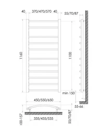 Рушникосушка електрична Heizung EG 11/55 ліва з терморегулятором 1160x550 мм 30412 - фото 2