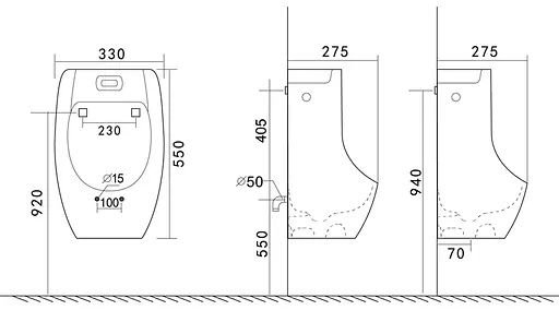Писсуар подвесной Mixxus Premium Bevel-1002 330x245x545 мм с ИК-датчиком автоматического смыва MP6662, Белый - фото 2