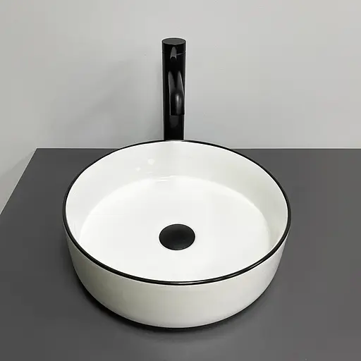 Умивальник VBI Prato white black edge накладний VBI-011414, Білий - фото 2