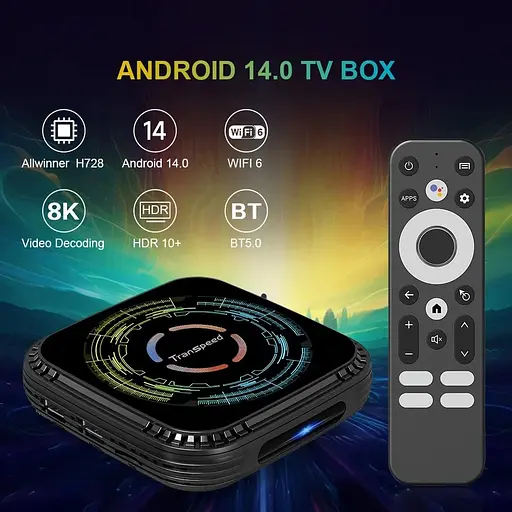 Transpeed H728 4/64Gb Android 14, Смарт ТВ приставка медіаплеєр 8K HDR Android SmartTV Box - фото 2