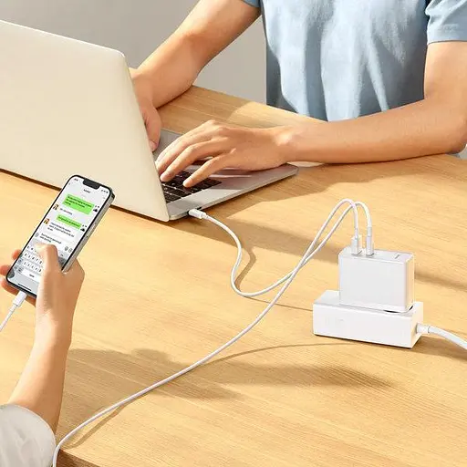 Адаптер мережевий Baseus Type-C to Typc-C cable GaN5 Pro Fast Charger 1USB і 1Type-C 100W білий - фото 7