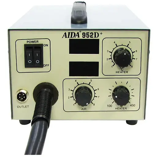 Паяльная станция Aida 952D+, фен с вентиляторным нагнетателем, встроенным в корпус блока управления, паяльник - фото 1