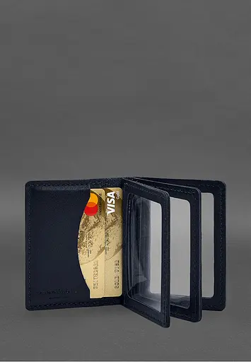 Кожаная обложка для водительского удостоверения, ID и пластиковых карт 2.1 синяя - фото 4