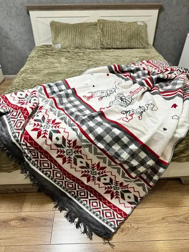 Плед покривало Bridge полуторний Гноми зимовий 200х150 Бавовна Білий