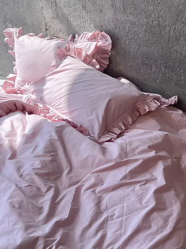 Комплект постільної білизни двоспальний з рюшами 180х200 см варена бавовна White Dream Рожевий - фото 3