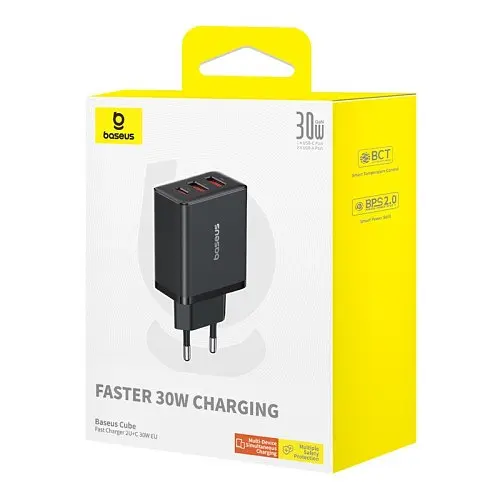 Сетевое зарядное устройство для Baseus Cube Fast Charger 2U+C 30W EU черный P10111402113-00 - фото 6