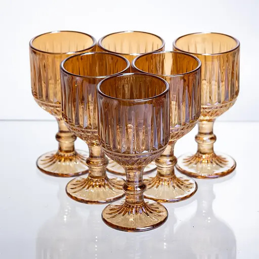 Набір чарок для напоїв 6 штук 50 мл із товстого скла ребристі бурштиновий HP-19-250 прозора чарка для міцних напоїв шотів Yiwu HP-19-250 - фото 1