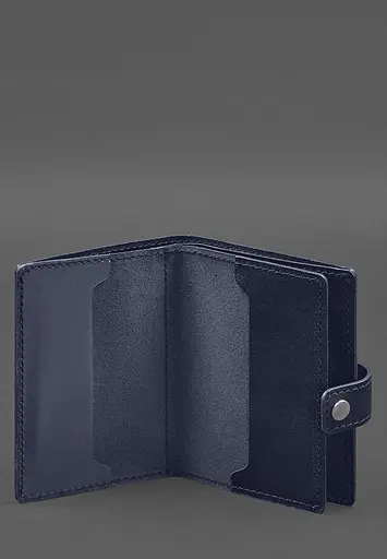 Кожаная обложка-портмоне для военного билета офицера запаса (узкий документ) Синий - фото 3