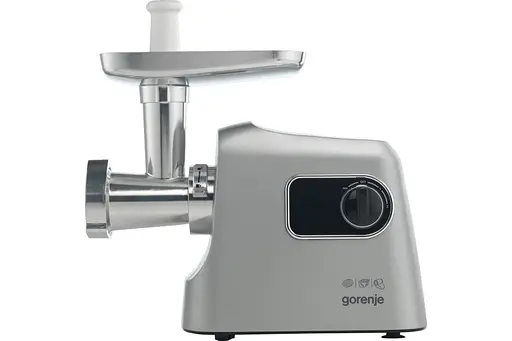 Gorenje Мясорубка, 2500Вт, 2.8кг/хв, 3 решітки, насадка для ковбас, кеббе, шнековий соковидавлювач, 3 терки, пластик/метал, нерж - фото 2