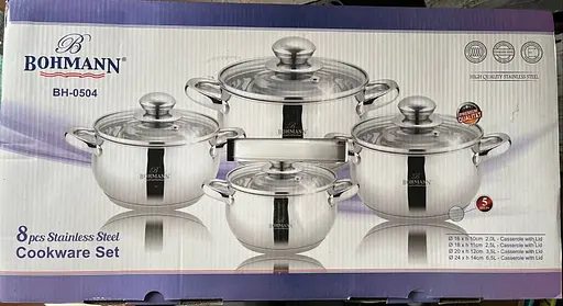 Універсальний набір каструль з кришками Bohmann BH-0504 8 предметів з нержавіючої сталі - фото 2