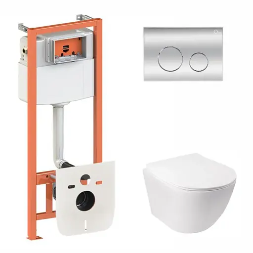 Набор: Qtap Jay Ultra Quiet унитаз подвесной QT07335177W + Nest комплект инсталляции 4в1 (круглая клавиша Chrome) QT0133M425 + M11112CRM - фото 1