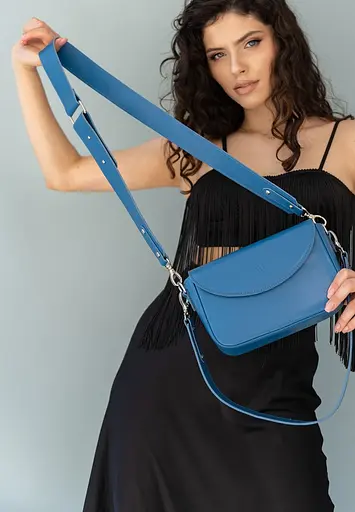 Жіноча шкіряна сумка Molly яскраво-синя - фото 7