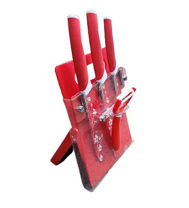 Набор ножей Royalty Line RL-KT05ST из нержавеющей стали с керамическим покрытием с подставкой Красный - фото 5