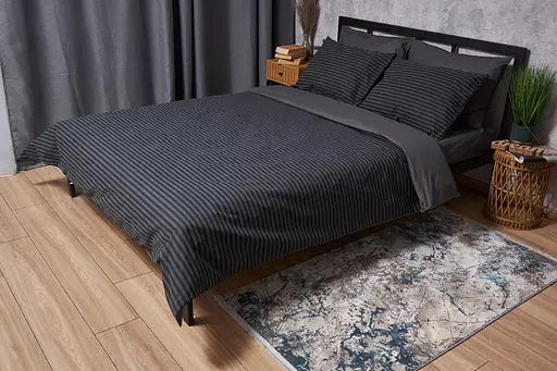 Комплект постельного белья Moon&Star евро 200х220 наволочки 2х40х60 Gray Stripe&Black Бязь Gold Люкс - фото 1