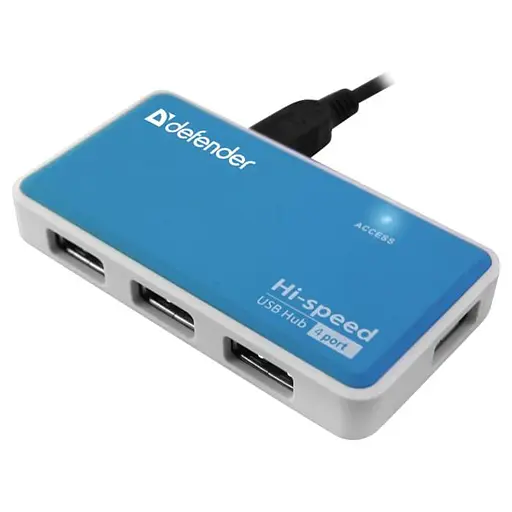 USB-Хаб Defender USB Hub Quadro Power 4-port USB2.0 активний, синьо-білий (83503) - фото 2