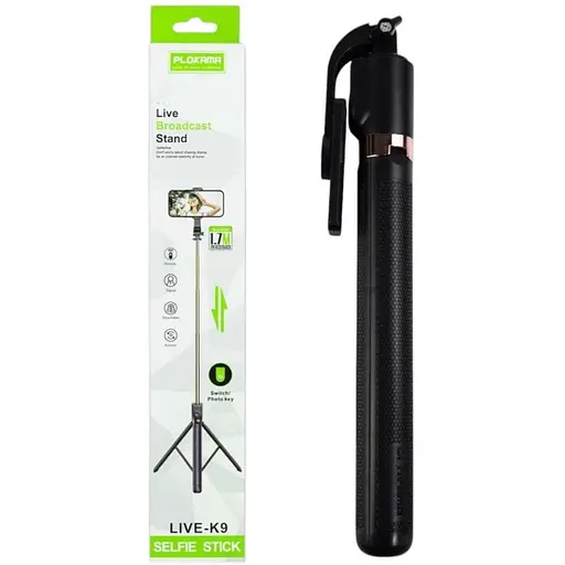 Селфи-монопод Plokama Live-K9 пульт дистанционного управления, пластик и метал, черный - фото 3