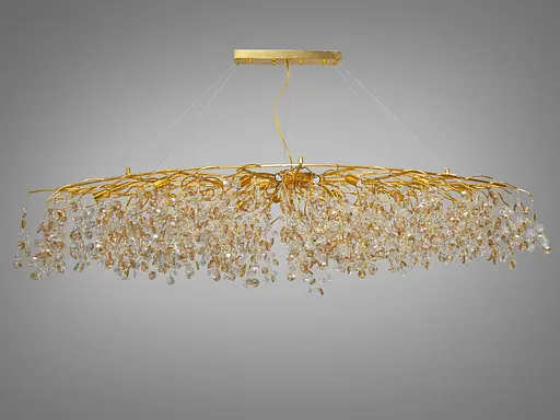 Золота кришталева люстра для вітальні витягнутої форми, 18 ламп - фото 1