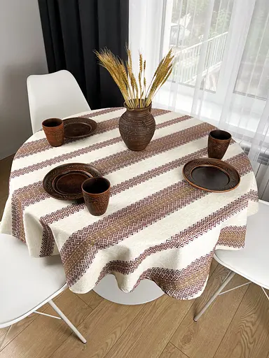 Льняная скатерть рождественская с украинским орнаментом Луч 2 290х150 см - фото 6