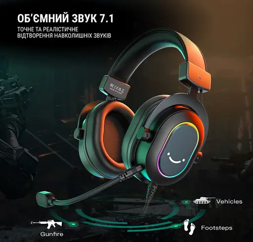 Игровые наушники с микрофоном Fifine H-6B RGB USB 7.1 Black - фото 3
