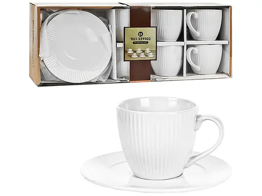 Фарфоровый кофейный сервиз Stenson R96398 на 6 персон 260мл Набор для кофе 12 предметов Белый - фото 1