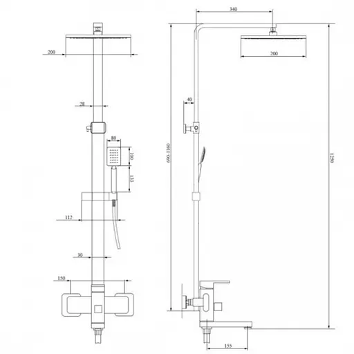 Душова система Wezer PRO16-02, поворотний вилив - перемикач на лійку/душ, нержавіюча сталь - фото 2