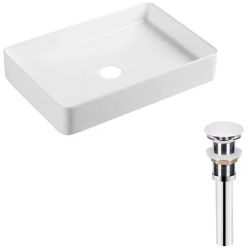 Комплект Qtap Tern: Раковина накладная прямоугольная 600x400x110 мм WHITE + Донный клапан PU02 (QT17112174WN47303) - фото 1