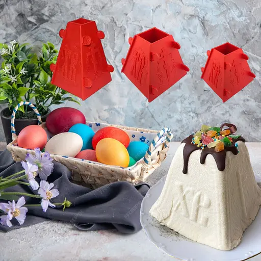 Набір розбірних пластикових форм з 3 штук для сирної паски 1.0 кг / 0.5 кг / 0.3 кг, Ласунка Червоний 83074 - фото 2