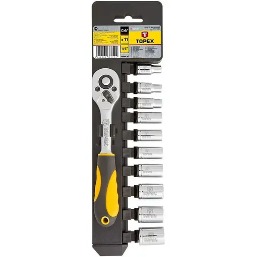 Набор торцевых головок, 1/4, с трещоткой, CrV, 11 шт Topex hoz0012620 - фото 1