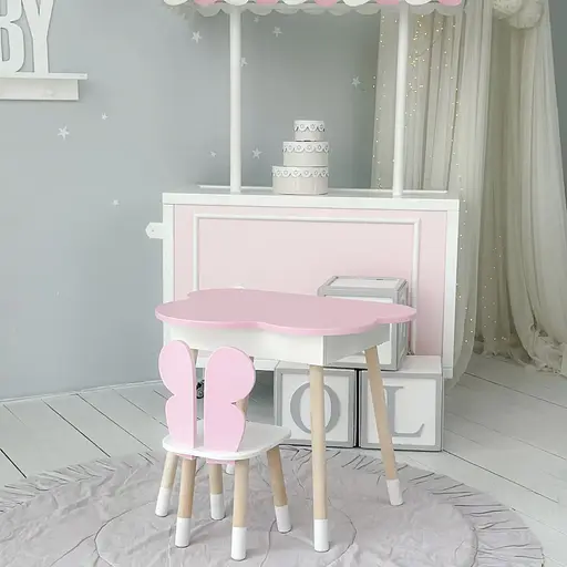 Детский стол Облако с нишей и стульчиком Бабочка (Розовый) - фото 8