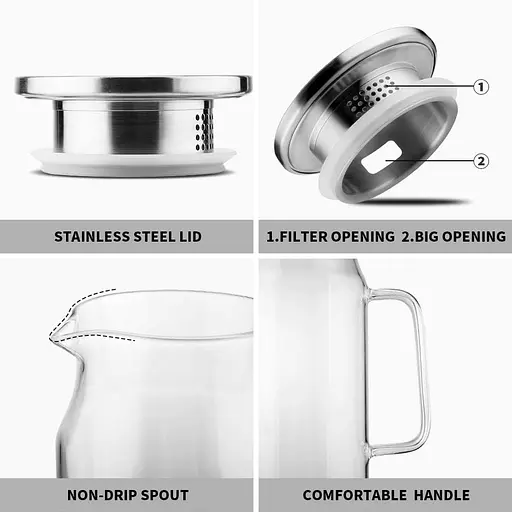 Скляний глечик з кришкою та ручкою, 50 унцій/50,7 рідких унцій глечик для води холодного чаю та домашнього соку термостійкий - фото 2