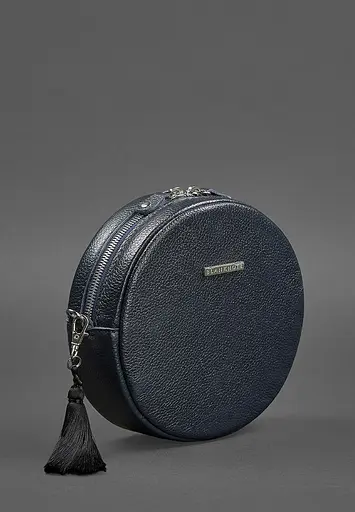 Кругла шкіряна жіноча сумочка Tablet темно-синя - фото 3