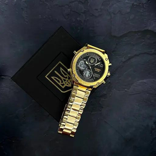 Наручний годинник чоловічий 017 Тризуб Золото Gold-Black-White Steel Patriot acs0030990 - фото 4
