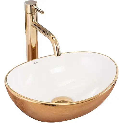 Умивальник Rea Sofia Mini white gold накладний REA-U6334, Золотий - фото 1