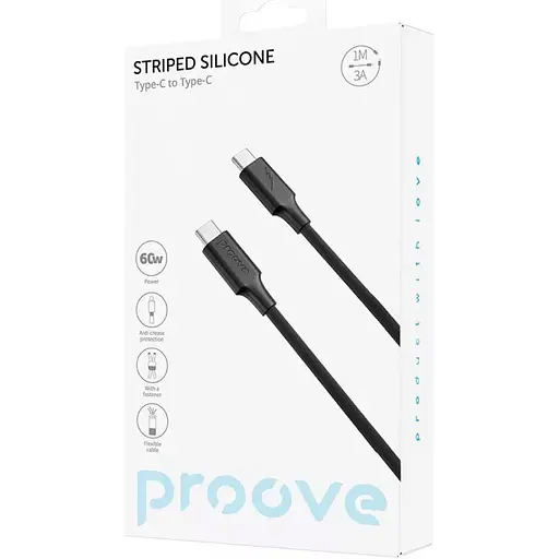 Кабель Proove Striped Silicone USB-C to USB-C 60W 1m Black (CCSS60002201) [133331] - фото 2