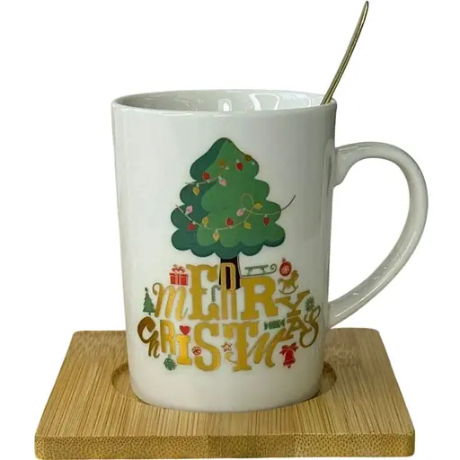 Кружка новогодняя Olens 8030-290-1 Белое Рождество керамическая на подставке с ложкой 160мл - фото 1