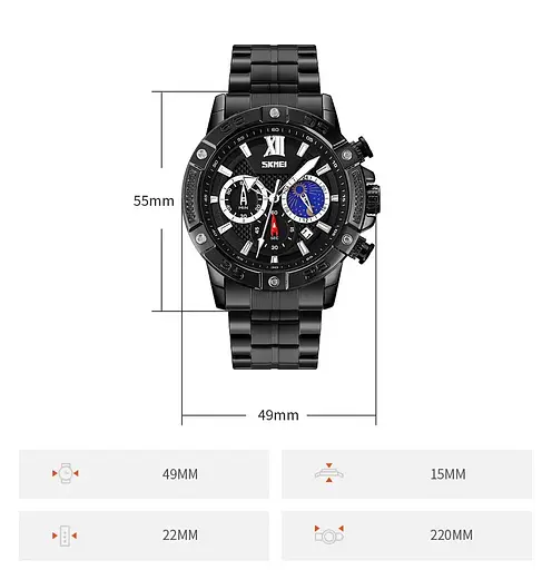 Чоловічий класичний годинник на браслеті Skmei 9235 (Чорний) - фото 4