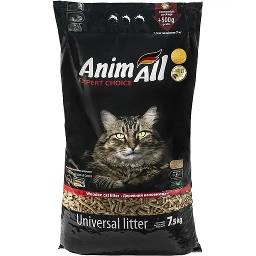 Уцінка. Деревний наповнювач для котячого туалету AnimAll 7.5 кг (111293) 