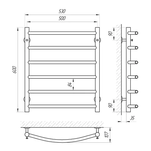 Водяна рушникосушка Laris Класік П6 500x600 71207481, Хром - фото 2