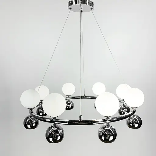 Подвесная серебряная кольцевая люстра с плафонами Line.F MJ 108/8 - фото 5