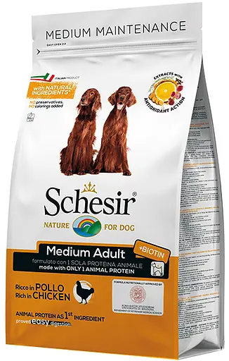 Сухой монопротеиновый корм для собак средних пород Schesir Dog Medium Adult Chicken с курицей 12 кг (8005852161000) - фото 1