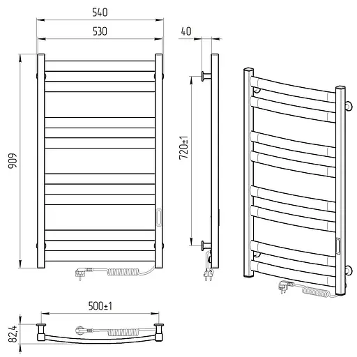 Електрична рушникосушарка Laris Зебра Атлант ЧФЧ8 500x900 Е права R3 73207621, Чорний матовий, Праве, Електронний - фото 7