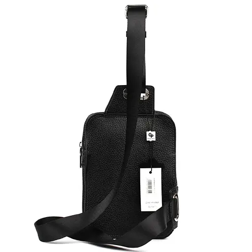 Мужская кожаная сумка-слинг в чёрном цвете GRANDE PELLE 20х14х3.5 см sum0028221 - фото 2