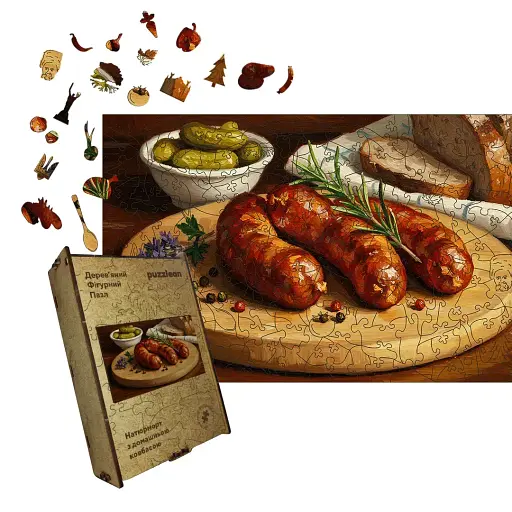 Деревянный пазл Домашняя Колбаса, А1, Деревянная коробка 500+ элементов