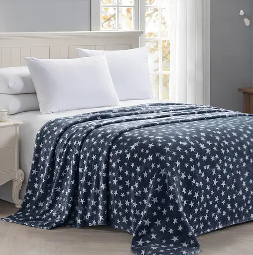 Плед-покривало велсофт Star Night 150x220 см темно-сіре зі зірками, м'який флісовий плед для ліжка та дивана з візерунком - фото 1