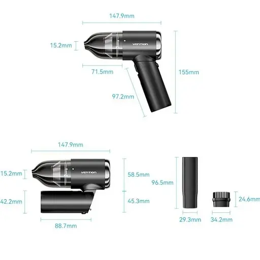Пылесос автомобильный Vention 5000 Pа 70 Вт Li-Ion USB-C 4000 мА/ч черный - фото 2