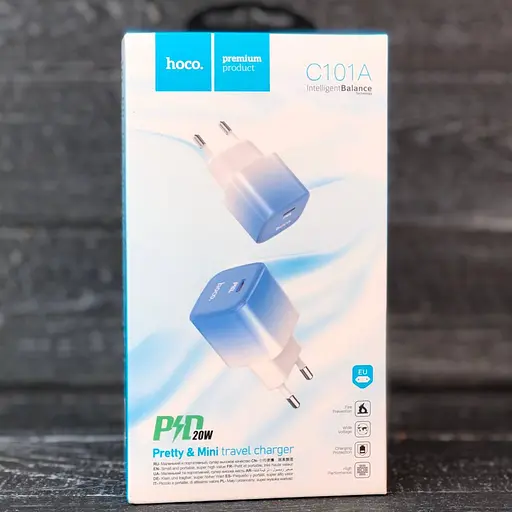 Комплект зарядный и кабель Hoco C101a 20w Pd + Кабель Type-C To Lightning - фото 1